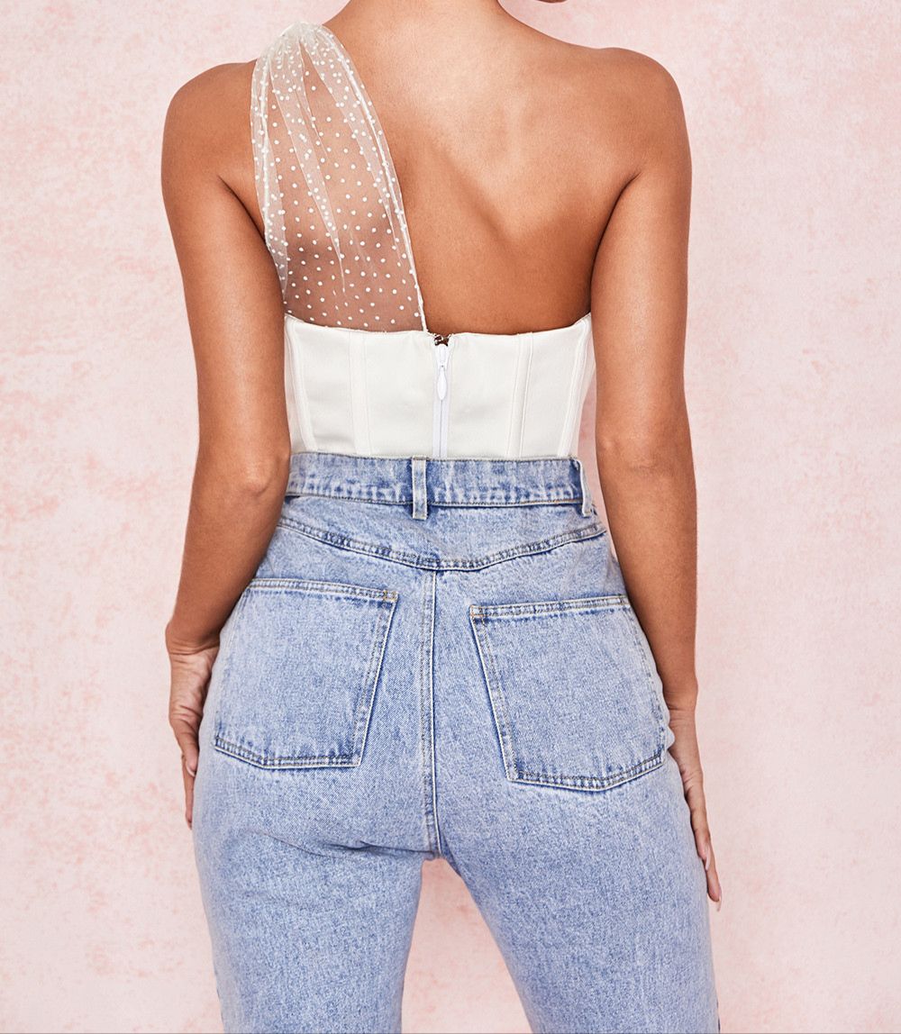 AUNTHETIC HOUSE OF CB Kim Ivory Draped Tulle Corset