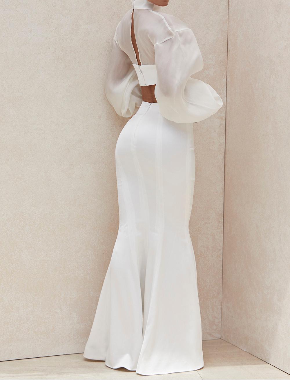 House of CB DAPHINE IVORY FIT AND FLARE MAXI SKIRT