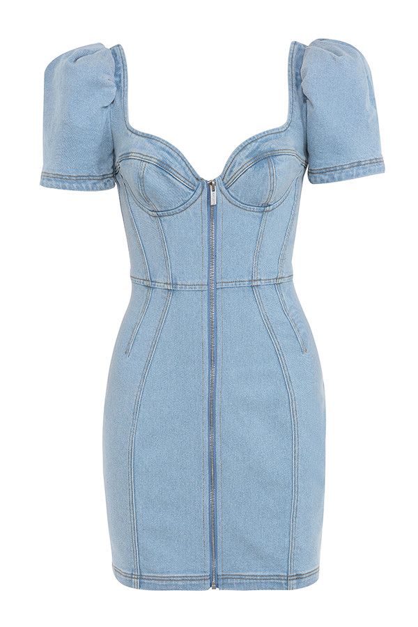 AUNTHETIC HOUSE OF CB Opera Pale Denim Corset Dress
