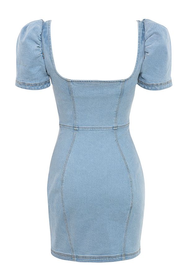 AUNTHETIC HOUSE OF CB Opera Pale Denim Corset Dress