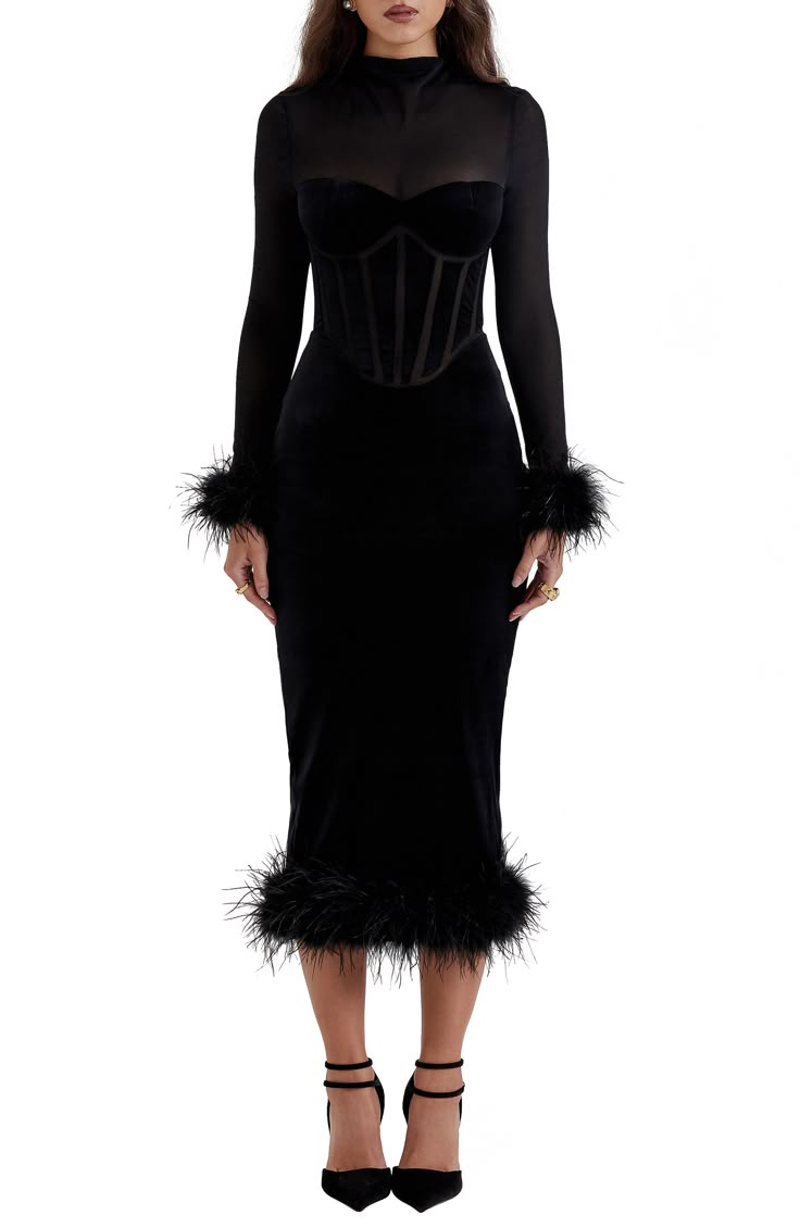 House of CB LIANNA FEATHER VELVET DRESS