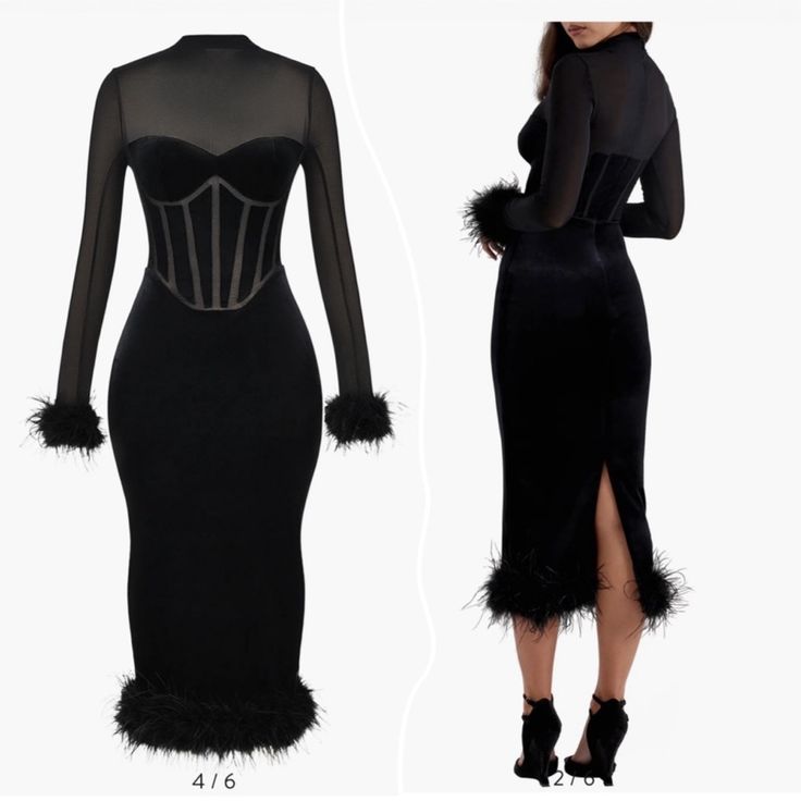 House of CB LIANNA FEATHER VELVET DRESS