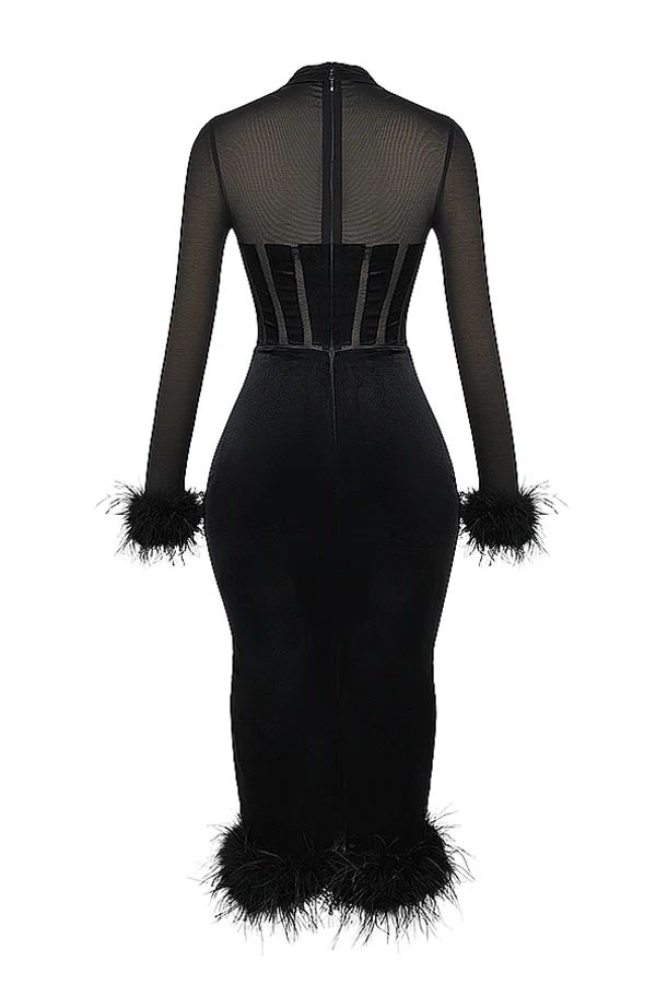 House of CB LIANNA FEATHER VELVET DRESS